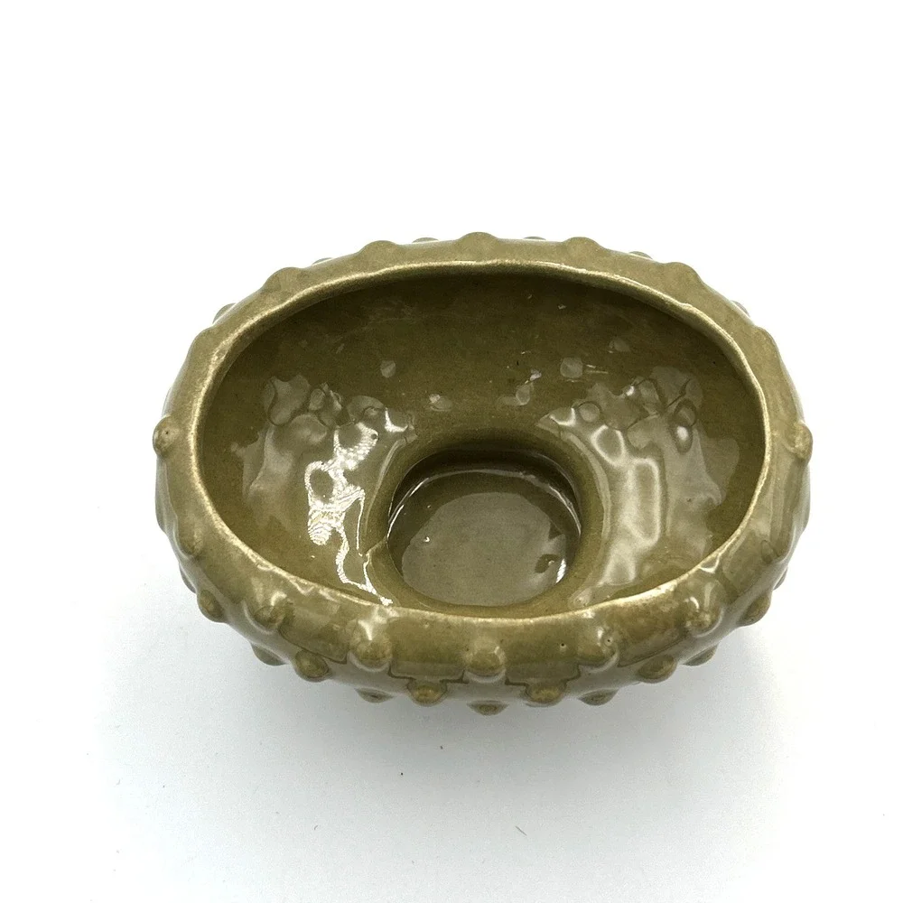 Vintage Hobnail Pedestal Planter Green Glaze Ikebana Succulents MCM Retro